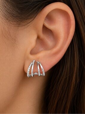 Silver crystal cuff earrings post back
